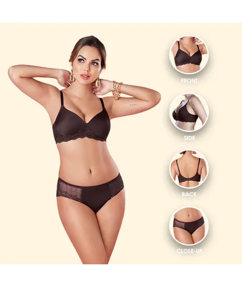 Bridal Lingerie Set with Lacey Medium Coverage Wire Free Bra and Low Rise Bikini Panty | Soft Nylon Spandex, Romantic Lace Design for Special Occasions – Flash