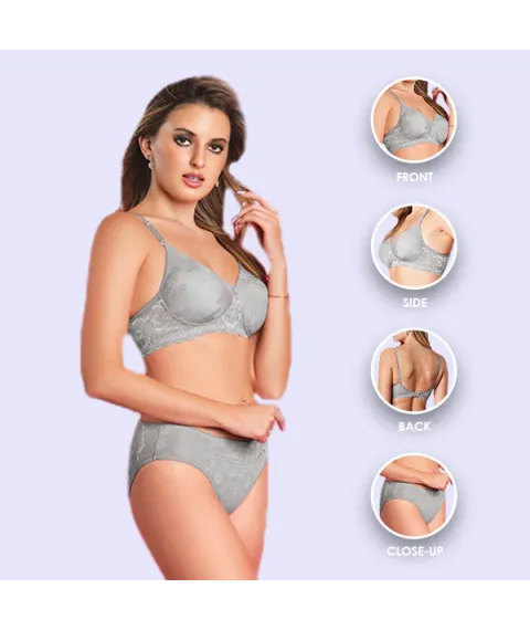 Elegant Lace Lightly Padded Non Wired Bra with Medium Coverage and Detachable Straps and All Lace Low Rise Panty - Momo