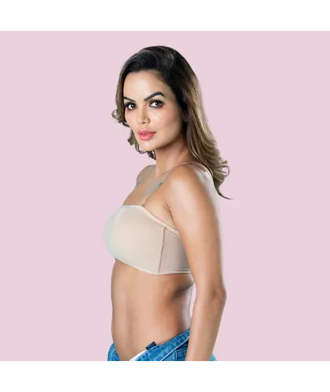 Removable Padding Non Wired Tube Bra Comfortable Bra with Detachable Straps and Full Coverage Pull On Fashion Bra Made with Nylon Blend- Pretty Cat
