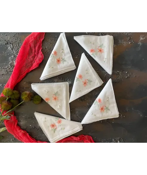 Set of 12! Handmade Handkerchief Napkin Vintage Gift Wedding 80’s Gift Flower Hanky