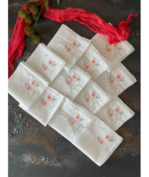 Set of 12! Handmade Handkerchief Napkin Vintage Gift Wedding 80’s Gift Flower Hanky