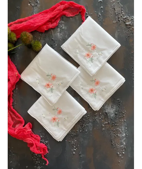 Set of 12! Handmade Handkerchief Napkin Vintage Gift Wedding 80’s Gift Flower Hanky