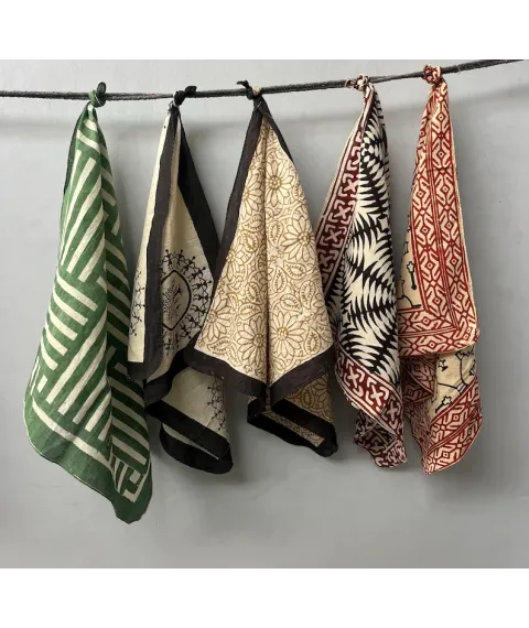 Set of 10 Hand printed bandana,Neckkerchief,Handkerchief