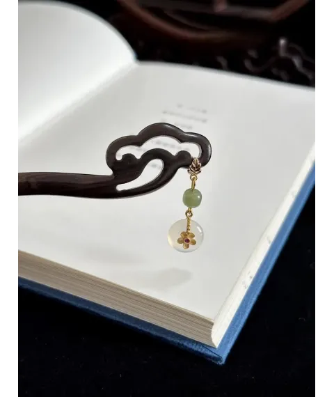 Original Design - Natural Jade and Ebony Wood Hairpin-Chinese Style