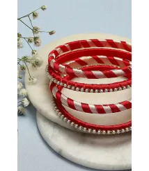 Red & White Plastic & Thread Bangles Red & White Plastic & Thread Bangles
