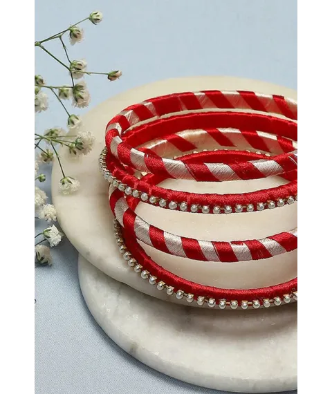 Red & White Plastic & Thread Bangles