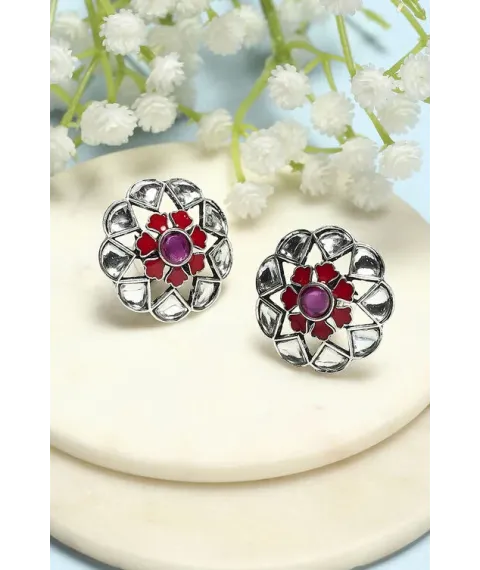 White and Red Oxidised Stone Studded Studs White and Red Oxidised Stone Studded Studs