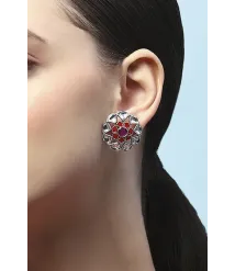 White and Red Oxidised Stone Studded Studs White and Red Oxidised Stone Studded Studs