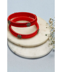 Red Plastic & Thread Bangles Red Plastic & Thread Bangles