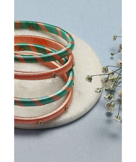 Light Pink & Turquoise Plastic & Thread Bangles