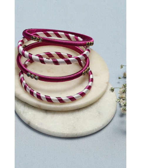 Plum & White Plastic & Thread Bangles