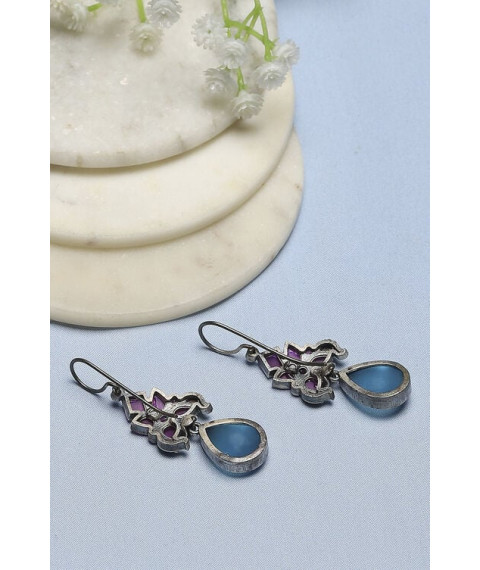 Blue Pink Brass Drop & Danglers