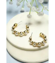 White Gold-Plated Pearl Contemporary Hoops White Gold-Plated Pearl Contemporary Hoops