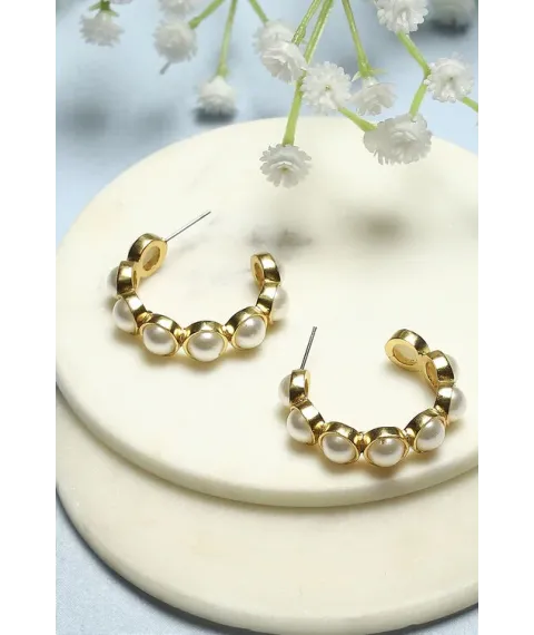 White Gold-Plated Pearl Contemporary Hoops