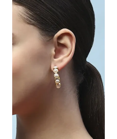 White Gold-Plated Pearl Contemporary Hoops