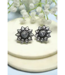 White Oxidised Stone Studded Floral-Shaped Studs White Oxidised Stone Studded Floral-Shaped Studs