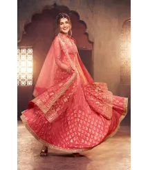 Pink Floral Butterfly Net Festive Anarkali Lehenga Set Pink Floral Butterfly Net Festive Anarkali Lehenga Set