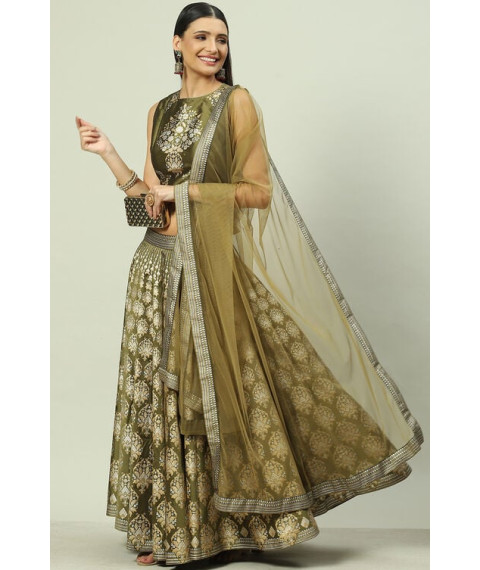 Mehndi Art Silk Lehenga Set