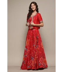 Red Floral Printed Flared Lehenga Set with Jacket Red Floral Printed Flared Lehenga Set with Jacket
