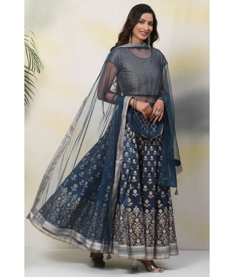 Teal Straight Art Silk Lehenga Set Teal Straight Art Silk Lehenga Set