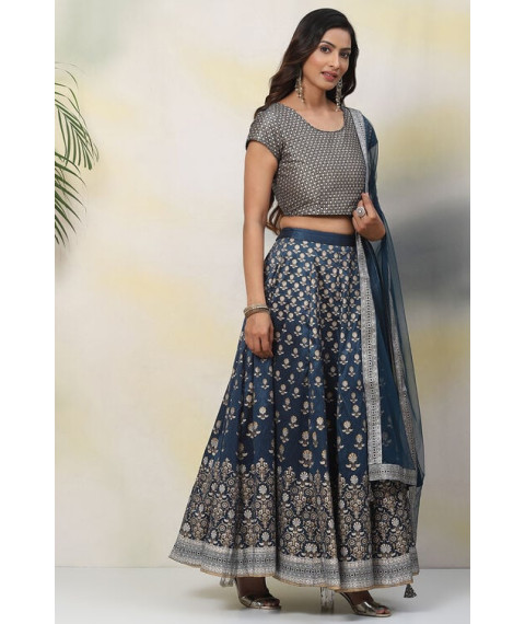 Teal Straight Art Silk Lehenga Set
