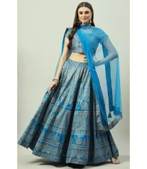 Turquoise Art Silk Straight Kurta Lehenga Suit Set Turquoise Art Silk Straight Kurta Lehenga Suit Set