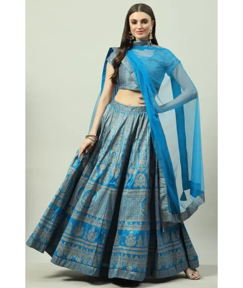 Turquoise Art Silk Straight Kurta Lehenga Suit Set Turquoise Art Silk Straight Kurta Lehenga Suit Set