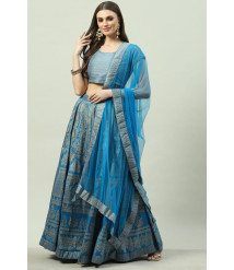 Turquoise Art Silk Straight Kurta Lehenga Suit Set Turquoise Art Silk Straight Kurta Lehenga Suit Set