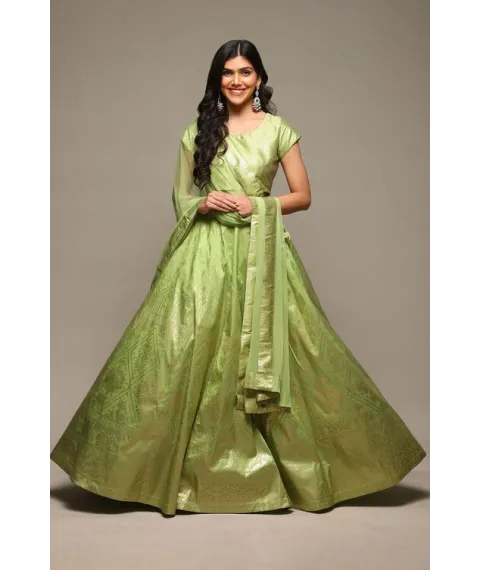 Light Green Cotton Blend Lehenga Set Light Green Cotton Blend Lehenga Set