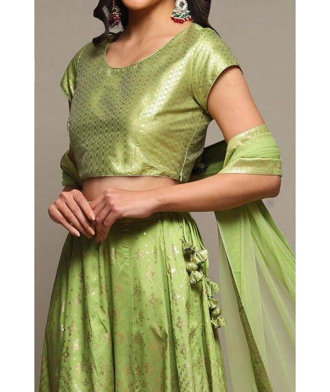 Light Green Cotton Blend Lehenga Set
