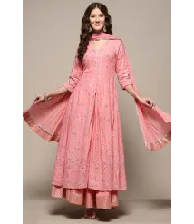 Pink Cotton Mirror work Anarkali Lehenga Set Pink Cotton Mirror work Anarkali Lehenga Set