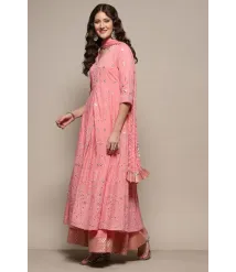 Pink Cotton Mirror work Anarkali Lehenga Set Pink Cotton Mirror work Anarkali Lehenga Set