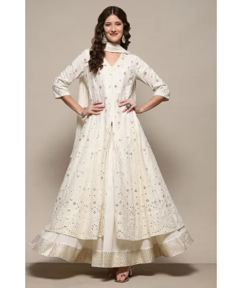 Off White Cotton Anarkali Lehenga Set Off White Cotton Anarkali Lehenga Set