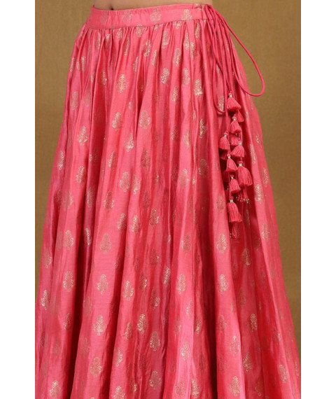 Pink Floral Butterfly Net Festive Anarkali Lehenga Set