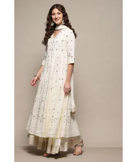 Off White Cotton Anarkali Lehenga Set