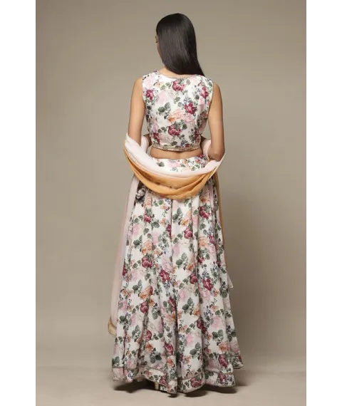 Off White Cotton Blend Lehenga Set