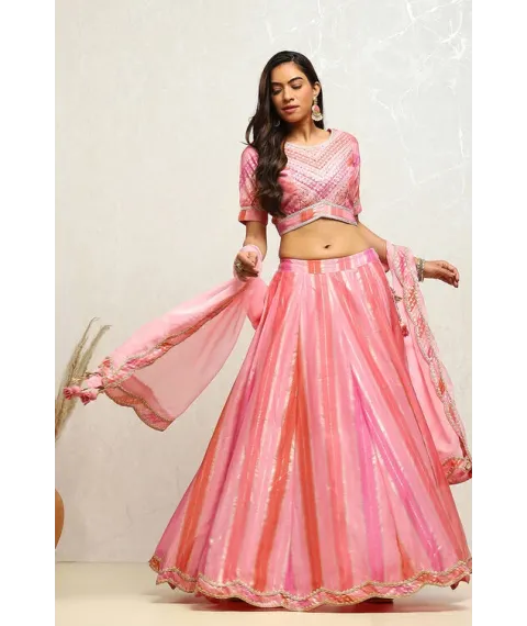 Pink Printed Flared Festive Lehenga Set Pink Printed Flared Festive Lehenga Set