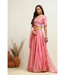 Pink Printed Flared Festive Lehenga Set Pink Printed Flared Festive Lehenga Set
