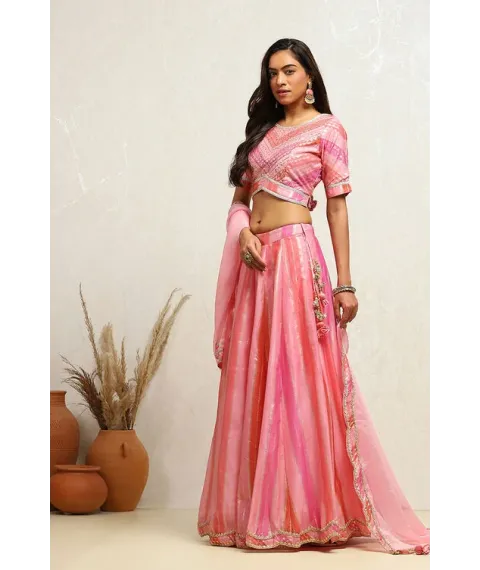 Pink Printed Flared Festive Lehenga Set
