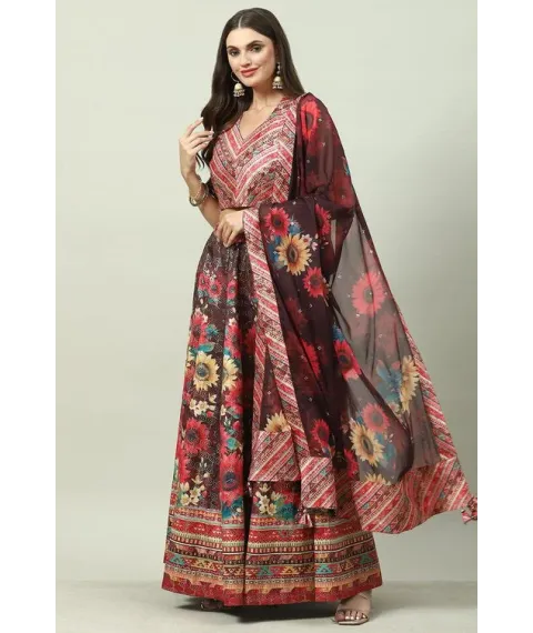 Chocolate Brown Cotton Blend Lehenga Set