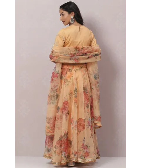 Mango Yellow Poly Cotton Lehenga Set