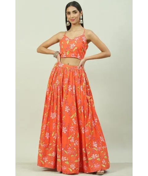 Orange Art Silk Cape Lehenga Set