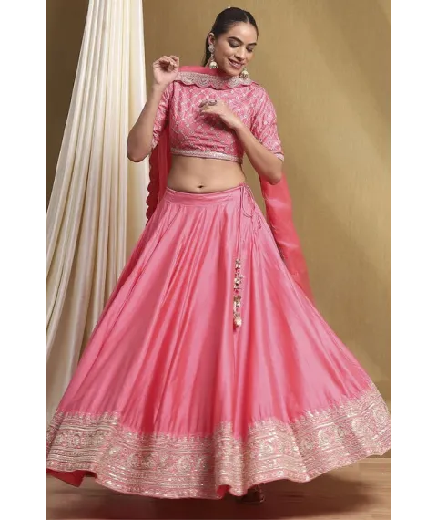 Coral Cotton Blend Straight Lehengas & Skirt Set Coral Cotton Blend Straight Lehengas & Skirt Set