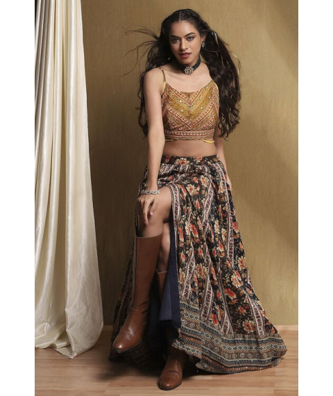 Navy Viscose Blend Lehenga Set Navy Viscose Blend Lehenga Set
