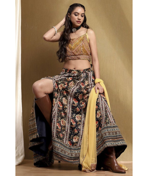 Navy Viscose Blend Lehenga Set