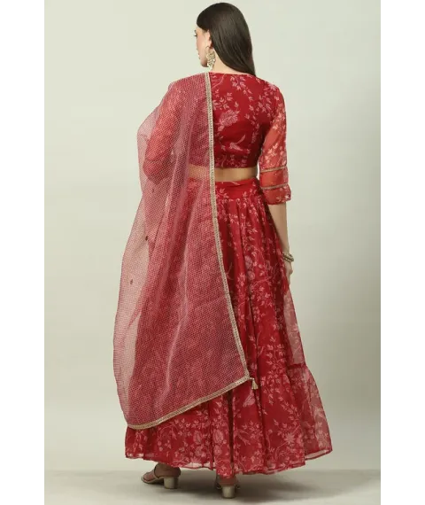 Red Art Silk Lehenga Set