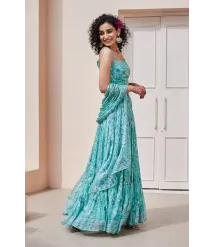 Sea Green Polyester Straight Lehenga Set Sea Green Polyester Straight Lehenga Set