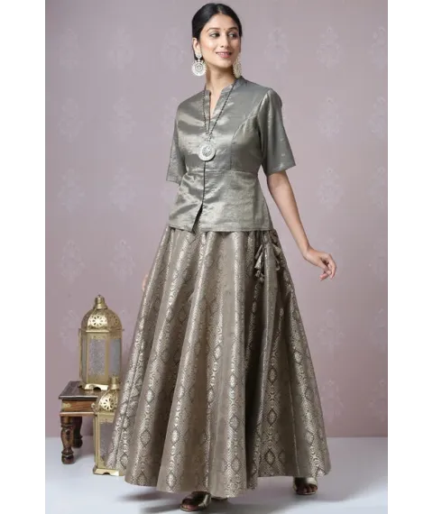 Brown Metallic Cotton Lehenga Set Brown Metallic Cotton Lehenga Set