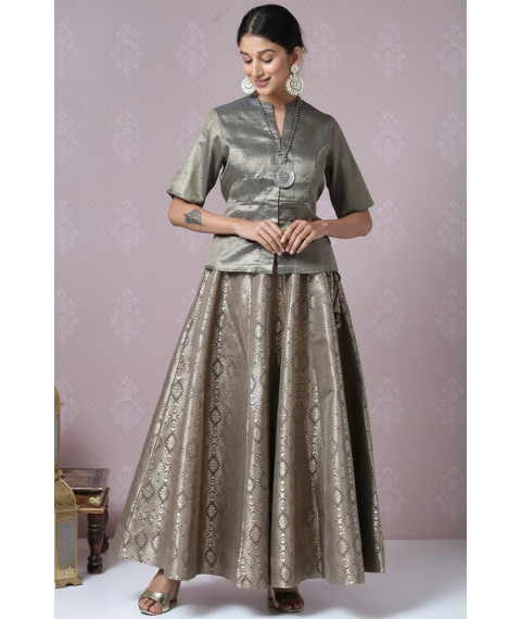 Brown Metallic Cotton Lehenga Set