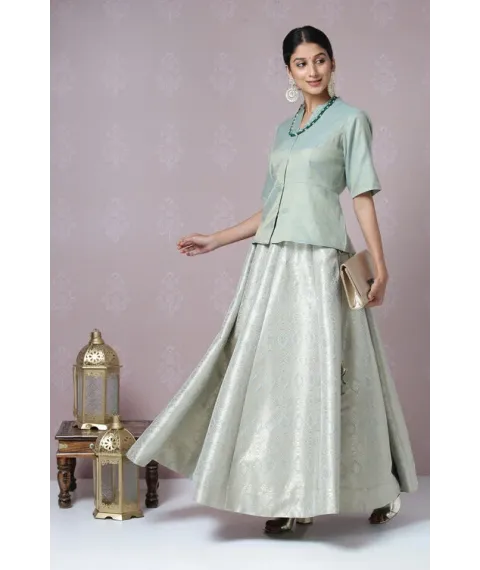 Sage Green Metallic Cotton Lehenga Set